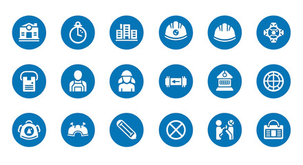 Collection of Circular Blue Health and Accessibility Icons Set.