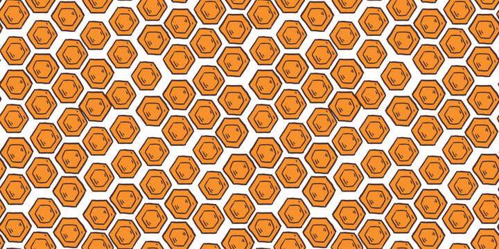 Honeycomb seamless pattern. Honey combs background. Hand drawn vector illustration.