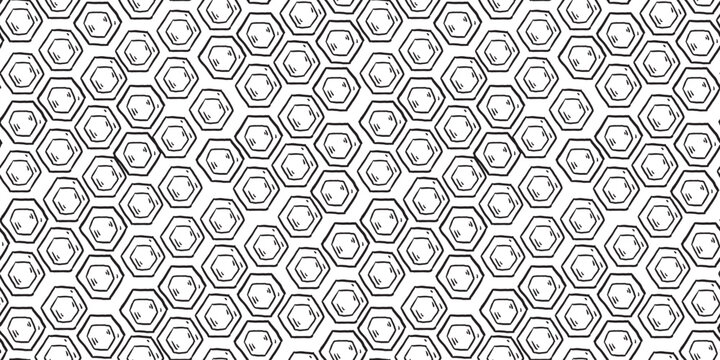Honeycomb seamless pattern. Honey combs background. Hand drawn vector illustration.