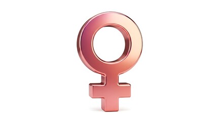 Shiny metallic pink female gender symbol against a white backdrop