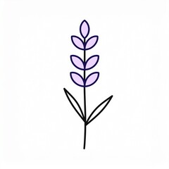 Fototapeta premium Purple lavender flower illustration, simple line art, minimalistic design