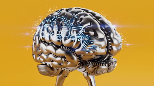 llic brain with glowing circuits and gears symbolizes advanced AI.