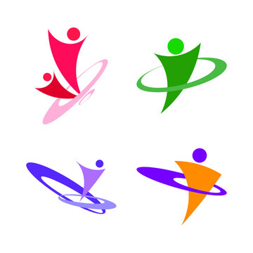 Set Of Abstract Colorful Human Logos Representing Success And Wellness