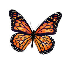 Obraz premium A monarch butterfly with vibrant orange wings spreads its wings in full flight from a close-up viewpoint