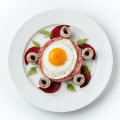 Top View of Traditional German Labskaus on White Plate