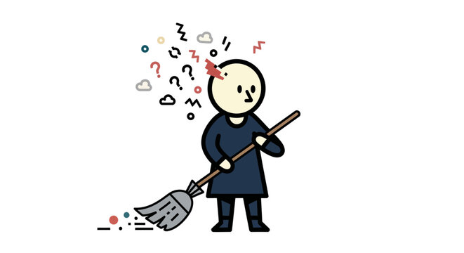Confused Person Holding Broom.