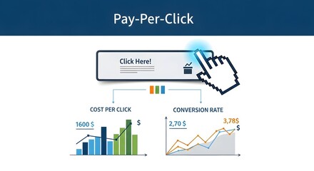 Pay- Per- Click advertising concept with graphs pay-per-click