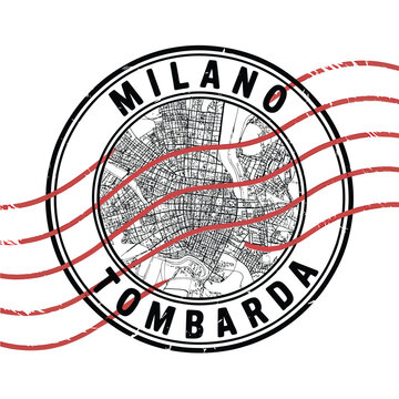 Vintage milano tombarda stamp with city map illustration inside a circle