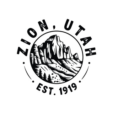 Vintage style emblem of zion national park utah established in 1919