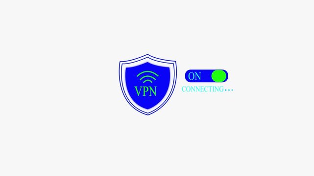 Person turning on VPN virtual private network on smartphone for secure encrypted internet connection.    VPN Cyber Security Shield with Secure Connection and Data Protection Concept .