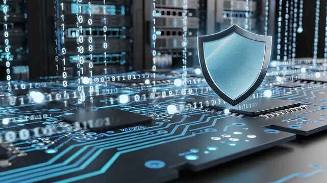 Cybersecurity Protection on Motherboard Circuit.