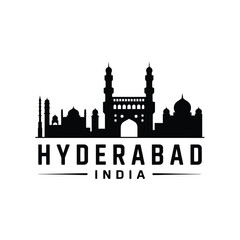 Obraz premium Hyderabad india skyline silhouette with city name typography design
