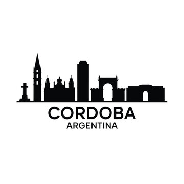 Silhouette of cordoba argentina cityscape with text below the skyline