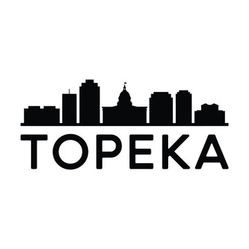 Black silhouette of topeka skyline with boldly printed city name