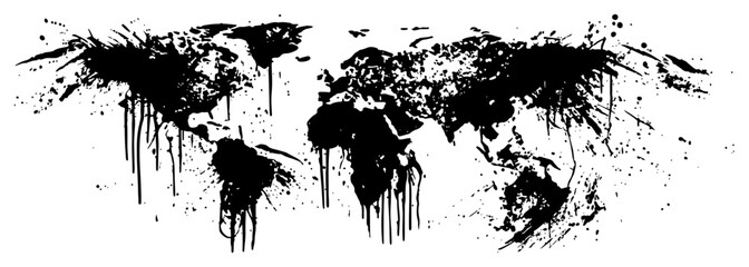 Global world map silhouette in artistic black ink splatter and grunge style © UrbanDruid