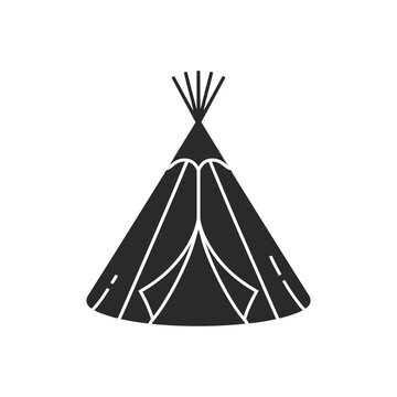 Simple black silhouette of a traditional native american teepee tent