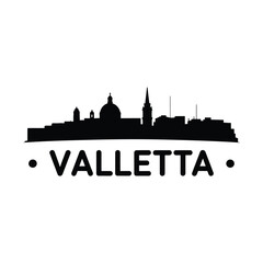 Naklejka premium Valletta skyline silhouette with city name text below the structures