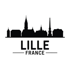 Fototapeta premium Black silhouette of lille france skyline with city name typography