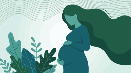 Naklejka premium Expectant mother surrounded by natural elements, minimalist illustration