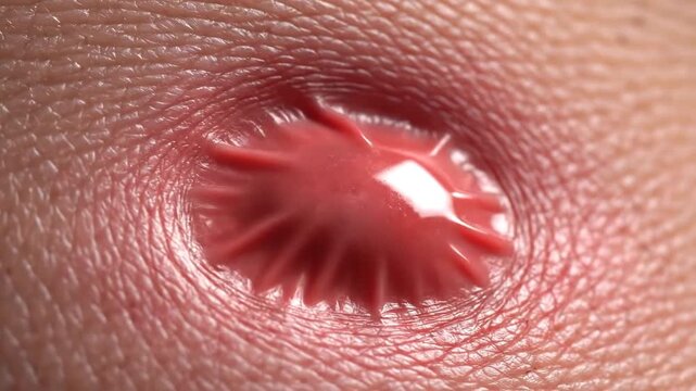 Extreme CloseUp Macro Shot of a Human Navel Umbilicus with Skin Texture and Irritation Showing Detailed Pores and Redness Indicating Inflammation or Infection.