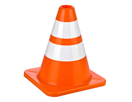 Bright orange safety cone with white reflective bands