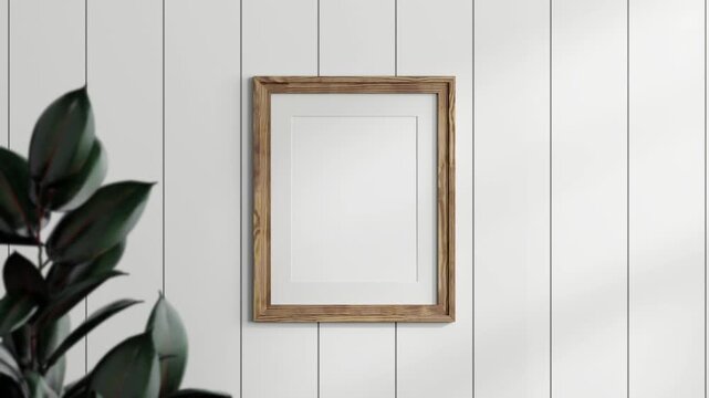 Minimalist 30x40 Frame Mockup, Motion Background, Poster Frame Video Mockup, Wooden Blank Frame On the Wall, Poster Mockup