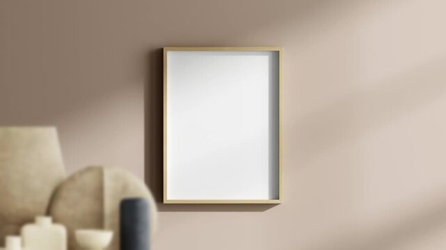 Minimalist 30x40 Frame Mockup, Motion Background, Poster Frame Video Mockup, Wooden Blank Frame On the Wall, Poster Mockup