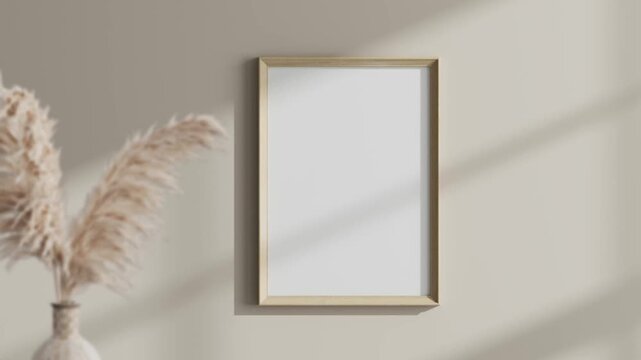 Minimalist 30x40 Frame Mockup, Motion Background, Poster Frame Video Mockup, Wooden Blank Frame On the Wall, Poster Mockup