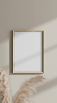 Minimalist 30x40 Frame Mockup, Motion Background, Poster Frame Video Mockup, Wooden Blank Frame On the Wall, Poster Mockup