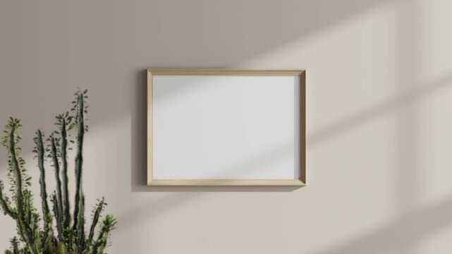 Minimalist 30x40 Frame Mockup, Motion Background, Poster Frame Video Mockup, Wooden Blank Frame On the Wall, Poster Mockup