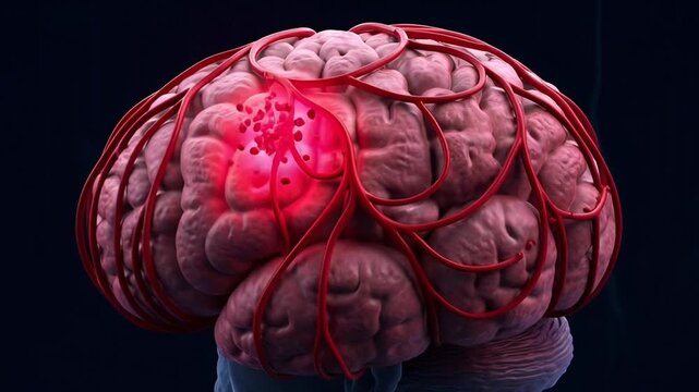 Brain Stroke Illustration: Medical Research, Neurological Health, Cerebrovascular Accident, Hemorrhage, Ischemia, Diagnosis, Treatment