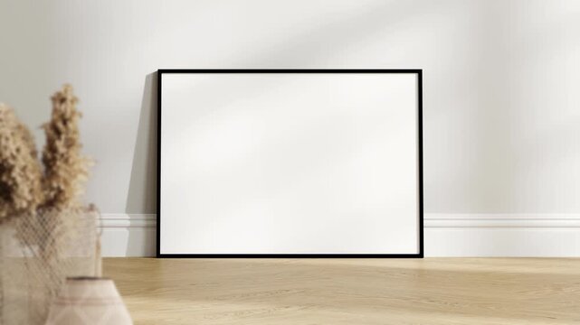 Minimalist A1, A2, A3, A4 Frame Mockup, Motion Background, A ISO Poster Frame Video Mockup, Wooden Blank Frame On the Wall, Poster Mockup
