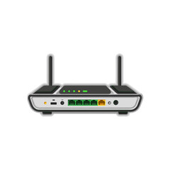 Fototapeta premium Wireless router with ports and indicators on white background 