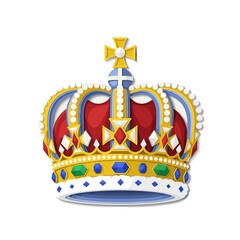 Colorful royal crown with jewels and decorative details  
