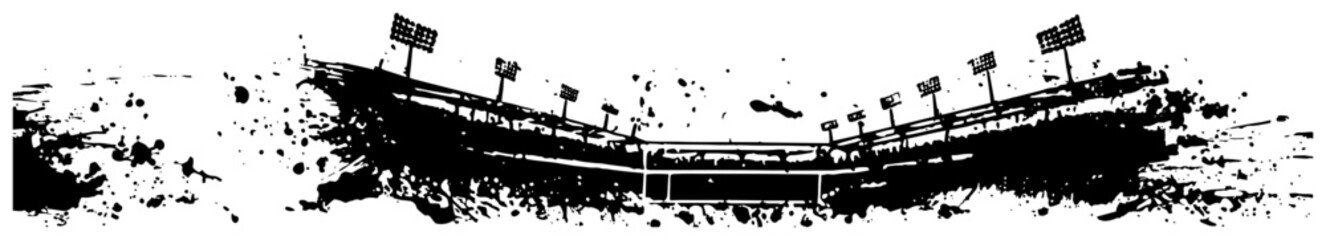 Sports stadium arena silhouette with floodlights in a grungy artistic ink splash banner © UrbanDruid