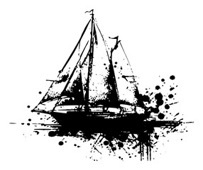 Vintage sailing ship vessel in dramatic black ink splatter and grunge style © UrbanDruid