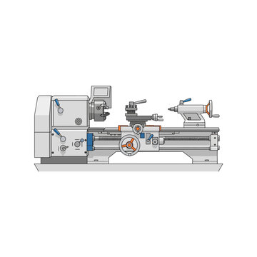 A large metal lathe machine with various components