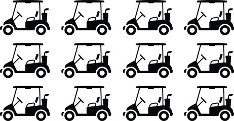 Golf cart silhouette pattern, black golf cart icon, golf vehicle illustration, sports transport design, golfing equipment vector, seamless golf cart background © Creative Art