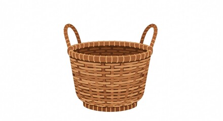Obraz premium Brown wicker basket with two handles made of wood