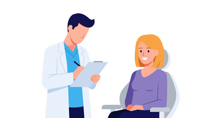 Obraz premium Doctor Consulting with Patient in Medical Office Setting. Vector Illustrations. EPS Editable