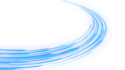 Futuristic blue neon laser lines flow along urban road light effect. Glowing speed motion trails,...