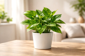 Fototapeta premium Minimal Green Potted Houseplant in Modern Interior with Natural Light