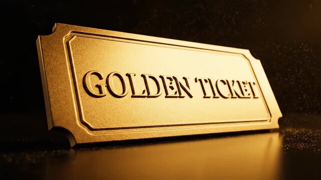 Golden ticket on a dark background with warm lighting