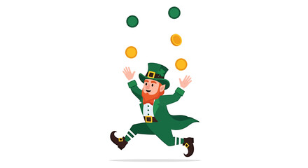 Lucky Leprechaun Jumping with Gold Coins. Vector Illustrations. EPS Editable
