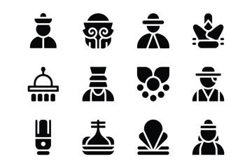 Set of Abstract Human Figure and Cultural Symbol Icons