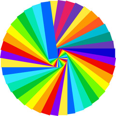 Abstract circular spiral wheel made of multicolor rectangles arranged.for creative background  modern poster, color theory themes, graphic design projects, branding visuals, wallpaper. vector