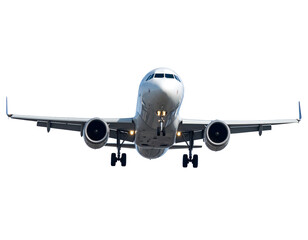 Fototapeta premium Airplane approaching for landing with extended landing gear and engines visible