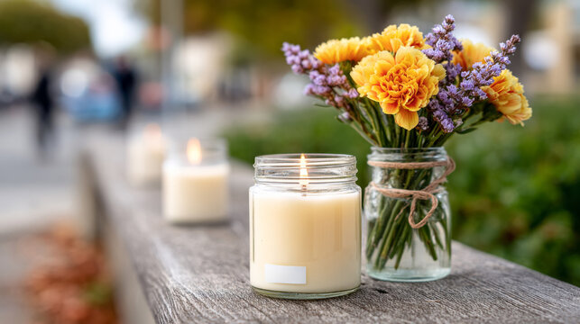 Peaceful human rights memorial with flowers and candles for remembrance ceremonies
