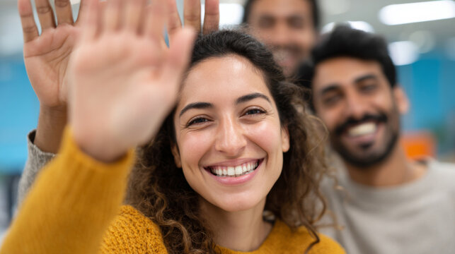 Team celebration and success in a diverse workplace environment