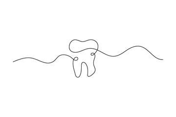Tooth continuous one line drawing minimalist outline vector illustration
